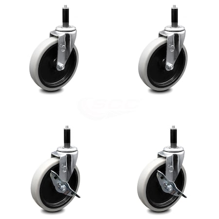 Service Caster 5 Inch Thermoplastic Wheel 1 Inch Expanding Stem Caster Set with 2 Brakes SCC-EX05S510-TPRS-1-2-SLB-2